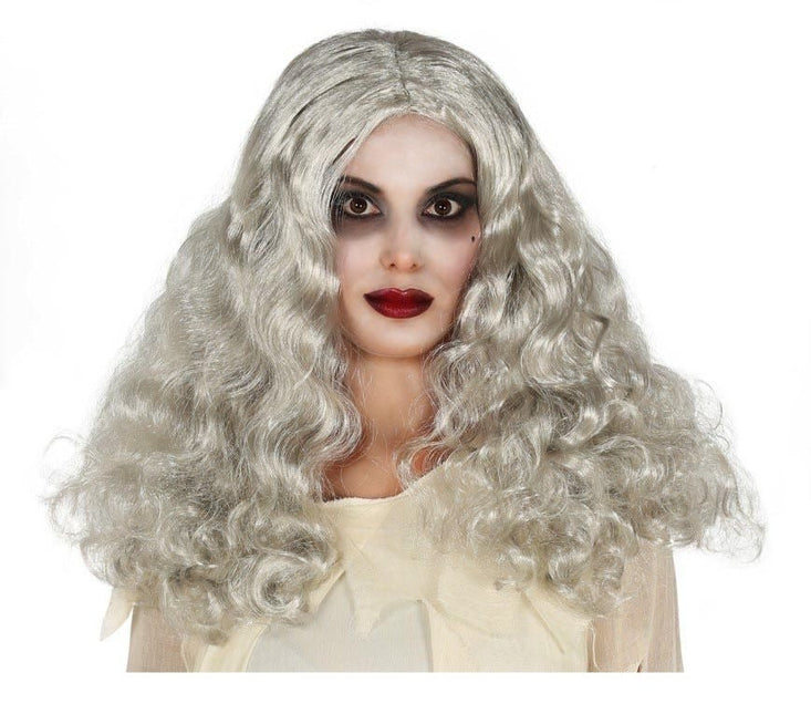 Halloween Pruik Krullen Grijs van Fiestas Guirca koop je bij Partywinkel