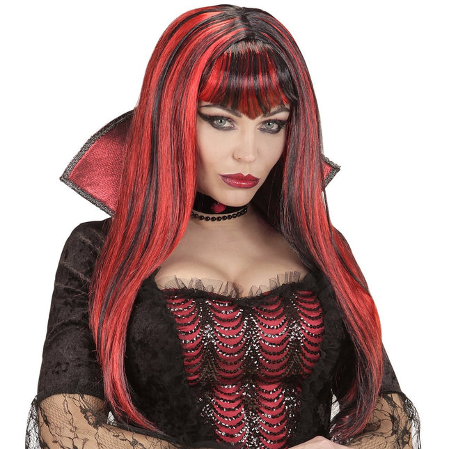 Halloween Pruik Rood Zwart Dames Vampier van Widmann koop je bij Partywinkel