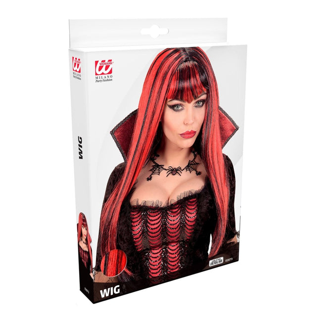 Halloween Pruik Rood Zwart Dames Vampier van Widmann koop je bij Partywinkel
