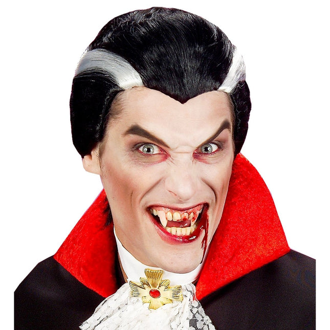 Halloween Pruik Wit Zwart Heren Vampier van Widmann koop je bij Partywinkel