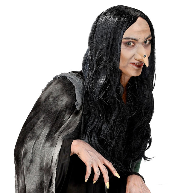 Halloween Pruik Zwart Heks van Widmann koop je bij Partywinkel