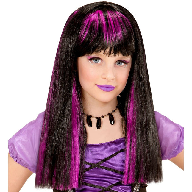 Halloween Pruik Zwart Paars Heks van Widmann koop je bij Partywinkel