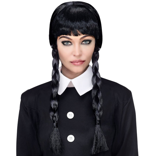Halloween Pruik Zwart Vlechtjes van Widmann koop je bij Partywinkel