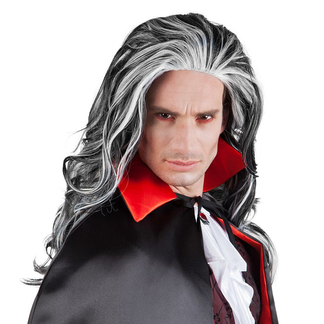 Halloween Pruik Zwart Wit Louis van Boland koop je bij Partywinkel