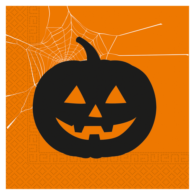 Halloween Servetten Oranje Pompoen 33cm 20st van Procos koop je bij Partywinkel