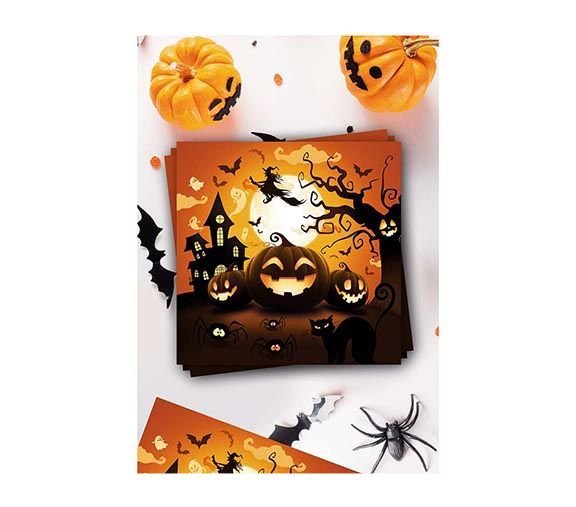 Halloween Servetten Pompoen 33cm 12st van Fiestas Guirca koop je bij Partywinkel