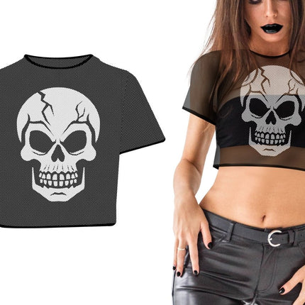 Halloween Shirt Zwart Met Witte Schedel van Fiestas Guirca koop je bij Partywinkel