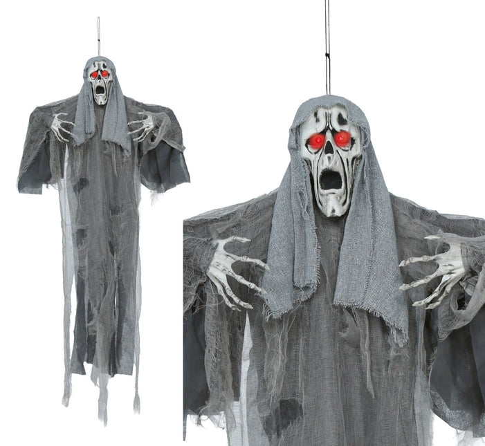 Halloween Skelet Hangend Geest Met Licht, Geluid En Beweging 1,10m van Fiestas Guirca koop je bij Partywinkel