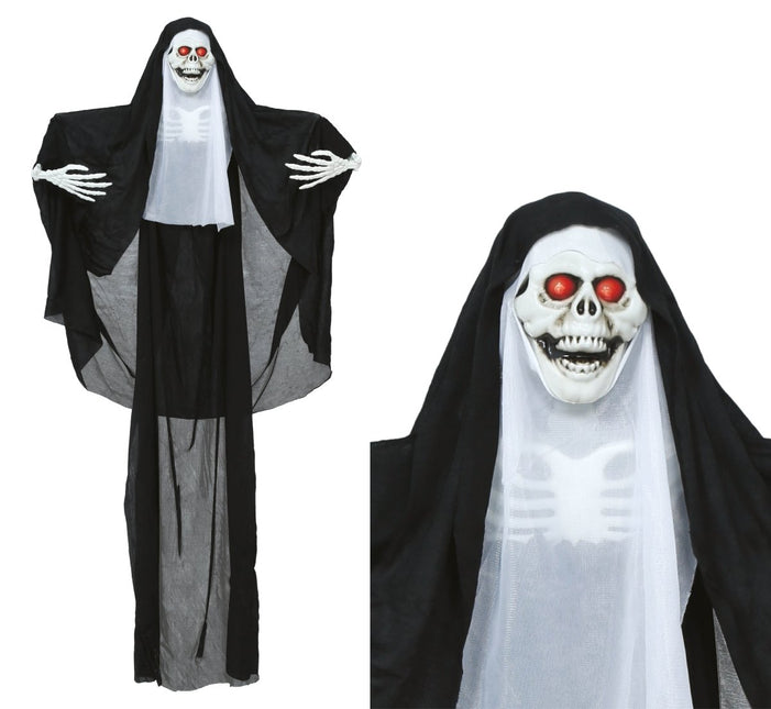 Halloween Skelet Hangende Non Met Licht 1,15m van Fiestas Guirca koop je bij Partywinkel