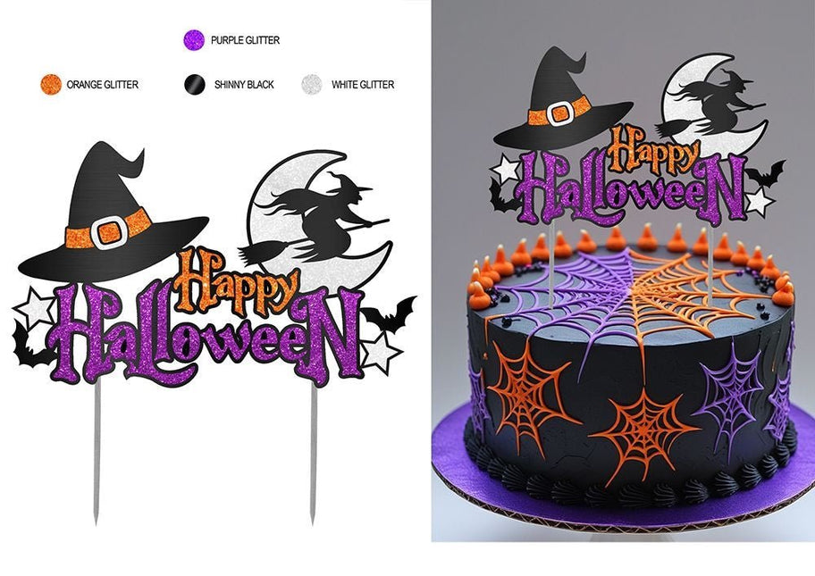 Halloween Taarttopper Oranje Paars Glitter van Fiestas Guirca koop je bij Partywinkel