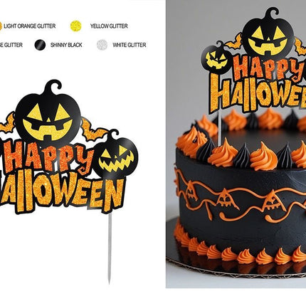 Halloween Taarttopper Zwart Oranje Glitter van Fiestas Guirca koop je bij Partywinkel