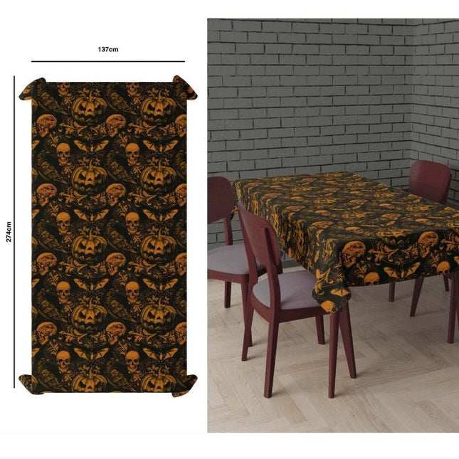 Halloween Tafelkleed Zwart Oranje Pompoen 2,74m van Fiestas Guirca koop je bij Partywinkel
