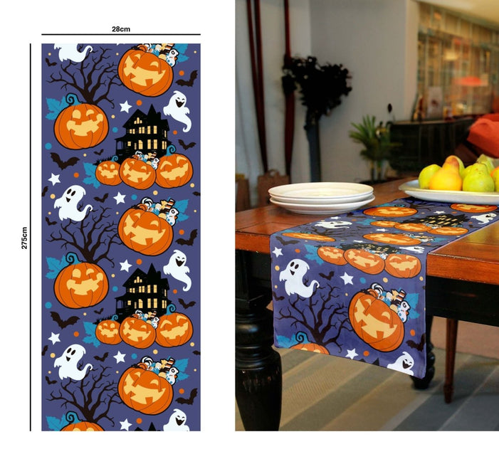 Halloween Tafelloper Pompoenen En Spoken 2,75m van Fiestas Guirca koop je bij Partywinkel