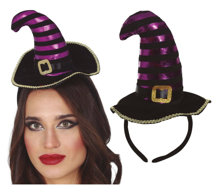 Halloween Tiara Heksenhoed Zwart Paars van Fiestas Guirca koop je bij Partywinkel