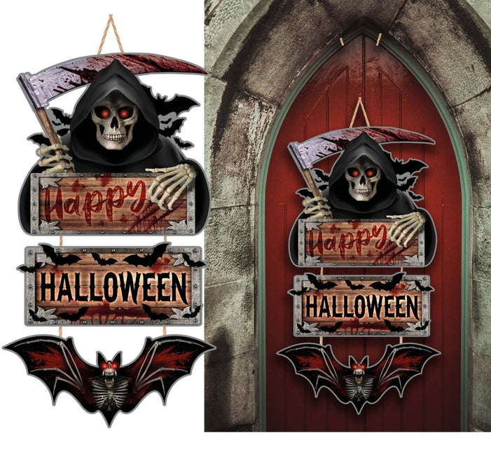 Halloween Deurbord Happy Halloween 3 delig van Fiestas Guirca koop je bij Partywinkel