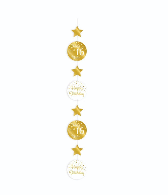 Hangdecoratie 16 Jaar Goud Wit 20,5cm van Paper Dreams koop je bij Partywinkel