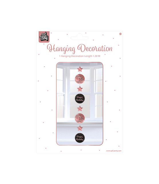 Hangdecoratie 16 Jaar Roze Zwart 20,5cm van Paper Dreams koop je bij Partywinkel