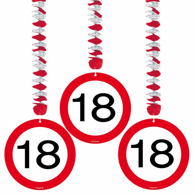 Hangdecoratie 18 Jaar Verkeersbord 75cm 3st van Folat koop je bij Partywinkel