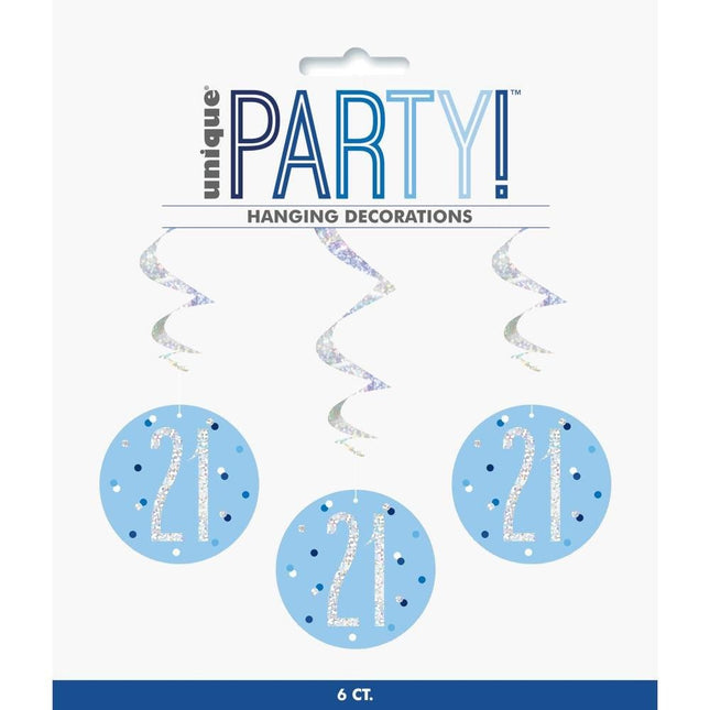 Hangdecoratie 21 Jaar Blauw 81cm 6st van Unique koop je bij Partywinkel