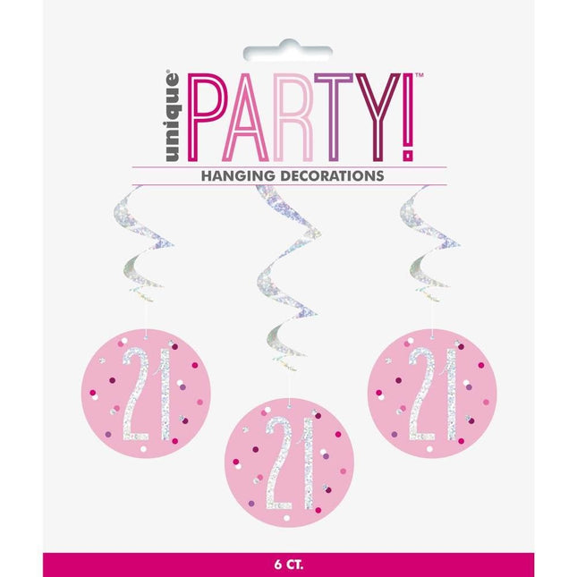 Hangdecoratie 21 Jaar Roze 81cm 6st van Unique koop je bij Partywinkel