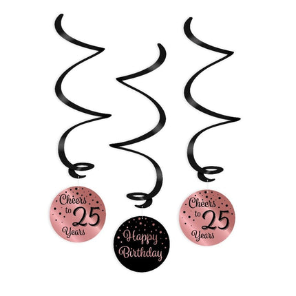 Hangdecoratie 25 Jaar Happy Birthday Zwart Roze 17cm 3st van Paper Dreams koop je bij Partywinkel