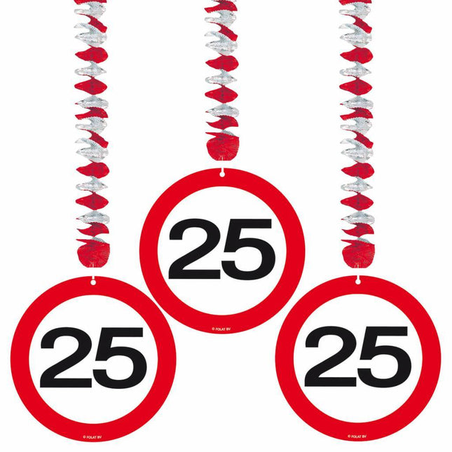 Hangdecoratie 25 Jaar Verkeersbord 75cm 3st van Folat koop je bij Partywinkel