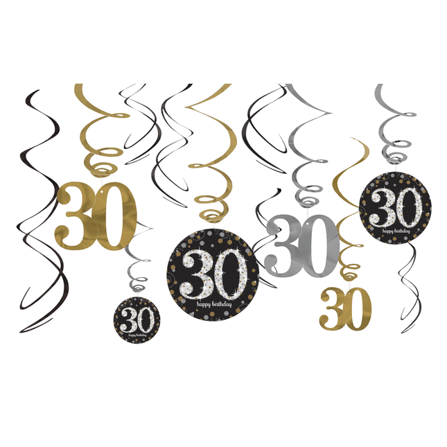 Hangdecoratie 30 Jaar Happy Birthday 61cm 12st van Riethmueller koop je bij Partywinkel