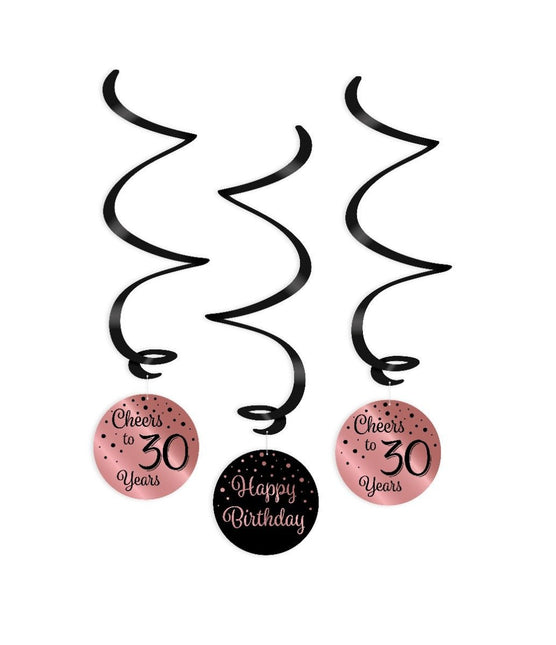 Hangdecoratie 30 Jaar Happy Birthday Zwart Roze 17cm 3st van Paper Dreams koop je bij Partywinkel