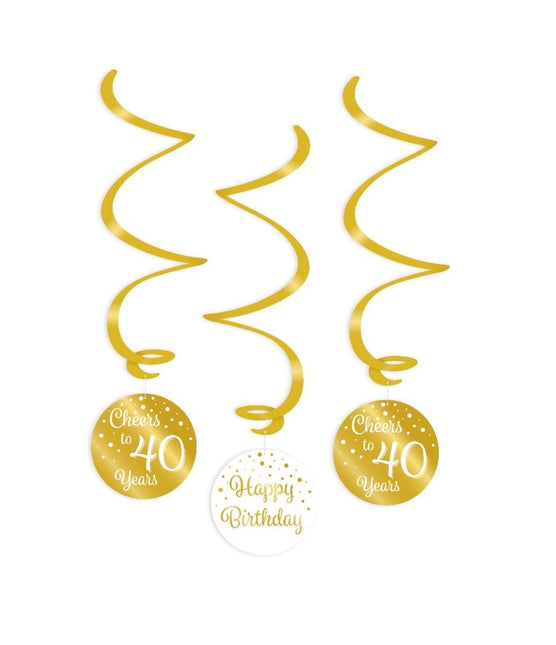 Hangdecoratie 40 Jaar Happy Birthday 17cm 3st van Paper Dreams koop je bij Partywinkel