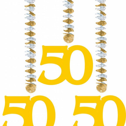 Hangdecoratie 50 Goud 25cm 3st van Folat koop je bij Partywinkel
