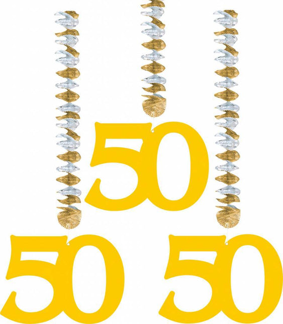 Hangdecoratie 50 Goud 25cm 3st van Folat koop je bij Partywinkel