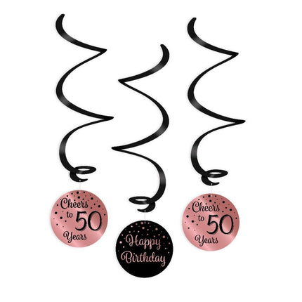 Hangdecoratie 50 Jaar Happy Birthday Zwart Roze 17cm 3st van Paper Dreams koop je bij Partywinkel