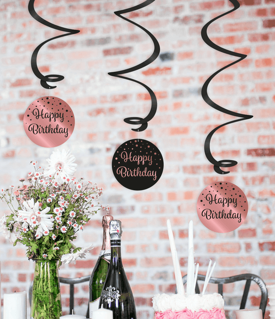 Hangdecoratie 50 Jaar Happy Birthday Zwart Roze 17cm 3st van Paper Dreams koop je bij Partywinkel