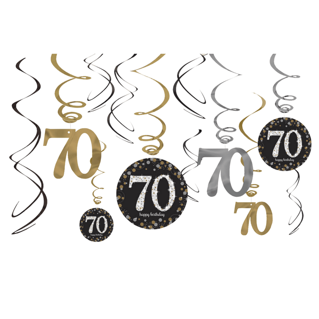 Hangdecoratie 70 Jaar Happy Birthday 61cm 12st van Riethmueller koop je bij Partywinkel