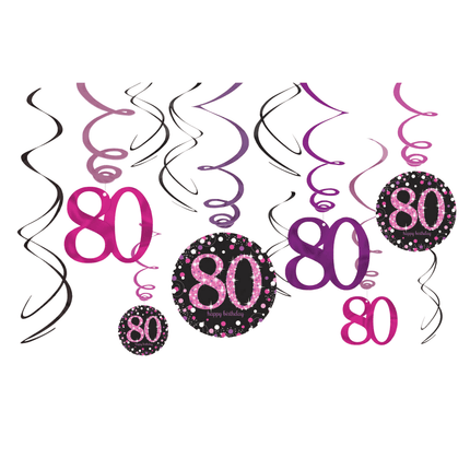 Hangdecoratie 80 Jaar Happy Birthday Roze 61cm 12st van Riethmueller koop je bij Partywinkel