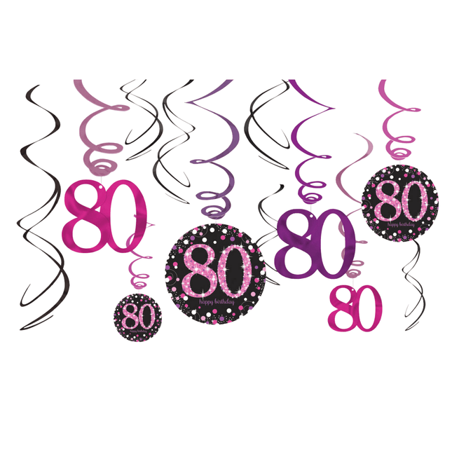 Hangdecoratie 80 Jaar Happy Birthday Roze 61cm 12st van Riethmueller koop je bij Partywinkel