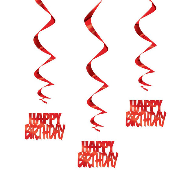 Hangdecoratie Happy Birthday Rood 81cm 3st van Unique koop je bij Partywinkel