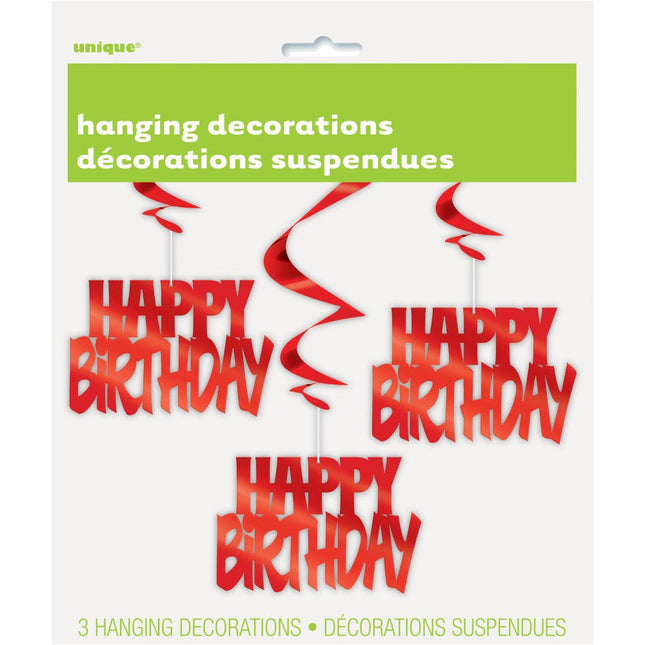 Hangdecoratie Happy Birthday Rood 81cm 3st van Unique koop je bij Partywinkel