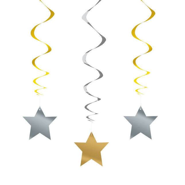 Hangdecoratie Ster Goud Zilver 66cm 3st van Unique koop je bij Partywinkel