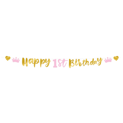 Happy 1St Birthday Letterslinger Goud Roze van Paper Dreams koop je bij Partywinkel