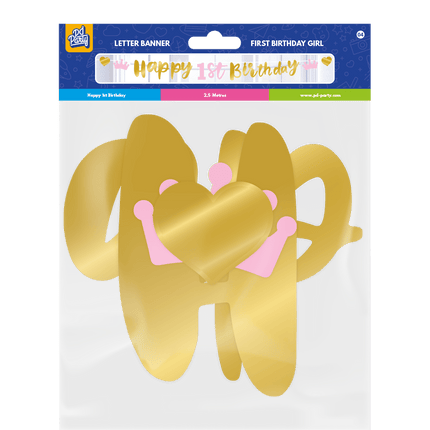 Happy 1St Birthday Letterslinger Goud Roze van Paper Dreams koop je bij Partywinkel