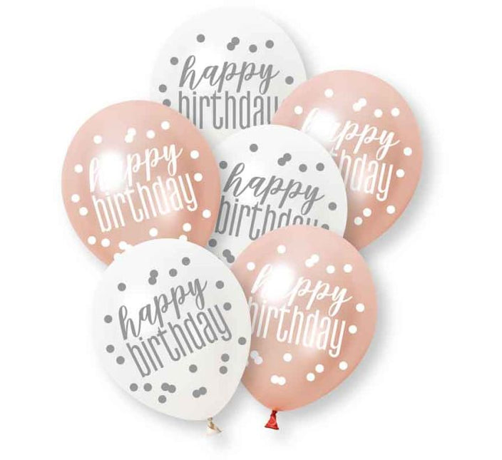Happy Birthday Ballonnen Assorti Rose Pearl 30cm 6st van Unique koop je bij Partywinkel