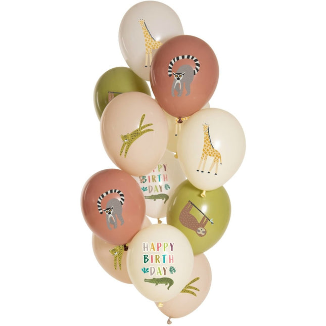 Happy Birthday Ballonnen Jungle Dieren 33cm 12st van Folat koop je bij Partywinkel
