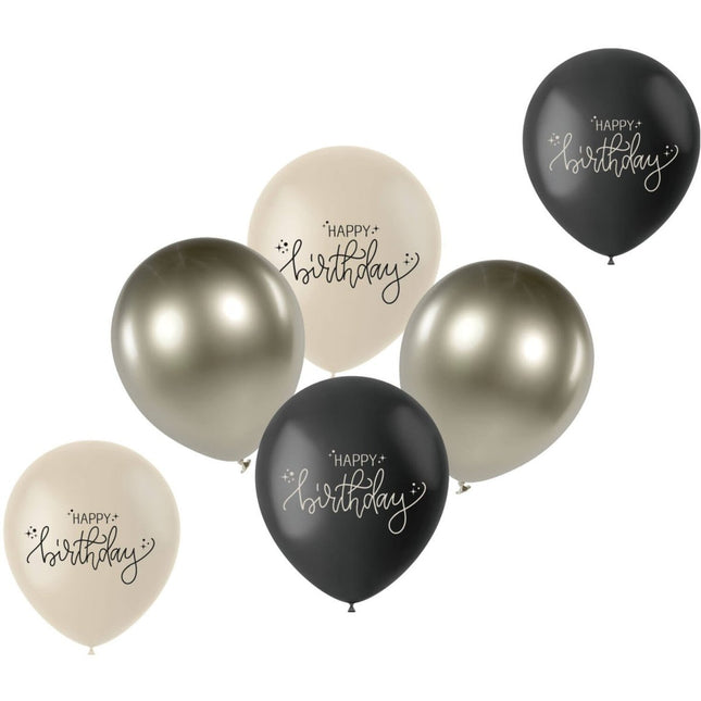 Happy Birthday Ballonnen Zwart 33cm 6st van Folat koop je bij Partywinkel