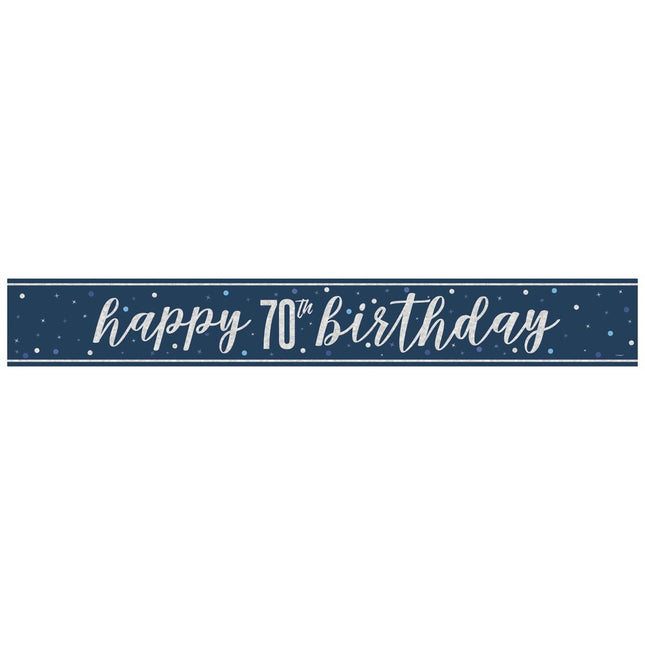 Happy Birthday Banner Blauw 70 Jaar 2,74m van Unique koop je bij Partywinkel