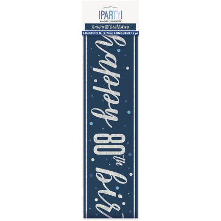 Happy Birthday Banner Blauw 80 Jaar 2,74m van Unique koop je bij Partywinkel