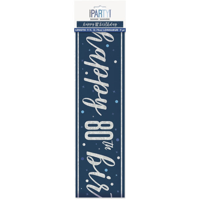 Happy Birthday Banner Blauw 80 Jaar 2,74m van Unique koop je bij Partywinkel