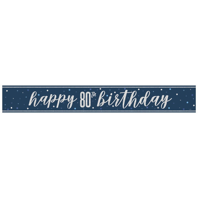 Happy Birthday Banner Blauw 80 Jaar 2,74m van Unique koop je bij Partywinkel