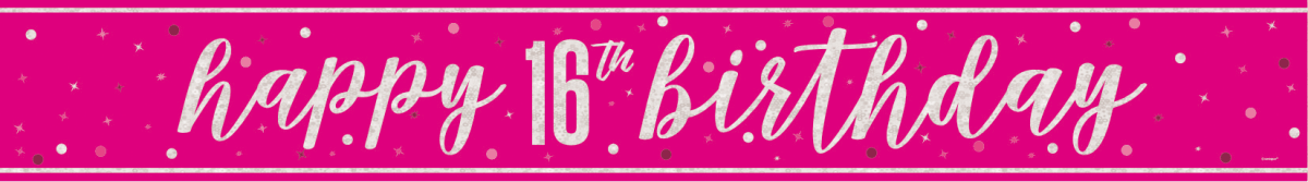 Happy Birthday Banner Roze 16 Jaar 2,75m van Unique koop je bij Partywinkel