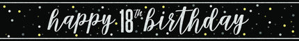 Happy Birthday Banner Zwart 18 Jaar 2,74m van Unique koop je bij Partywinkel